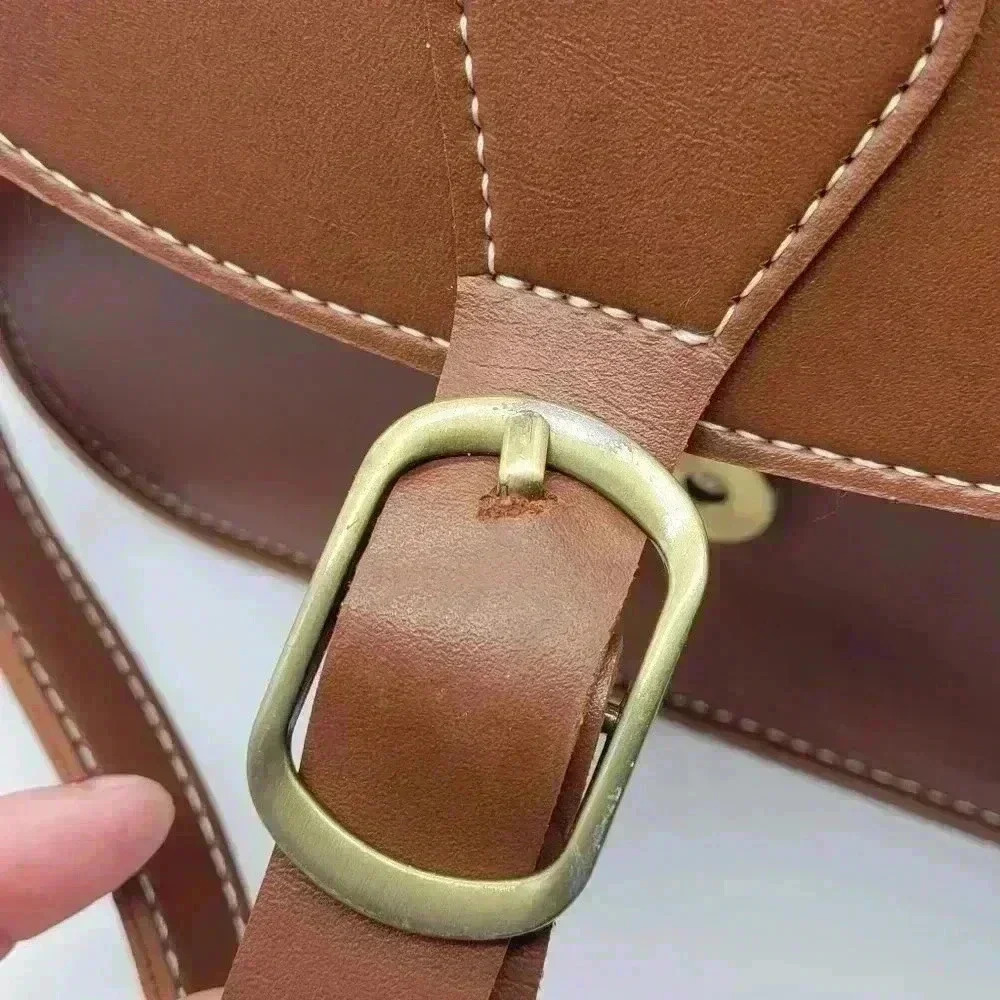 Retro Saddle Bag-Brown Cross Back Faux Leather Side Back Handmade - Picture 12 of 13